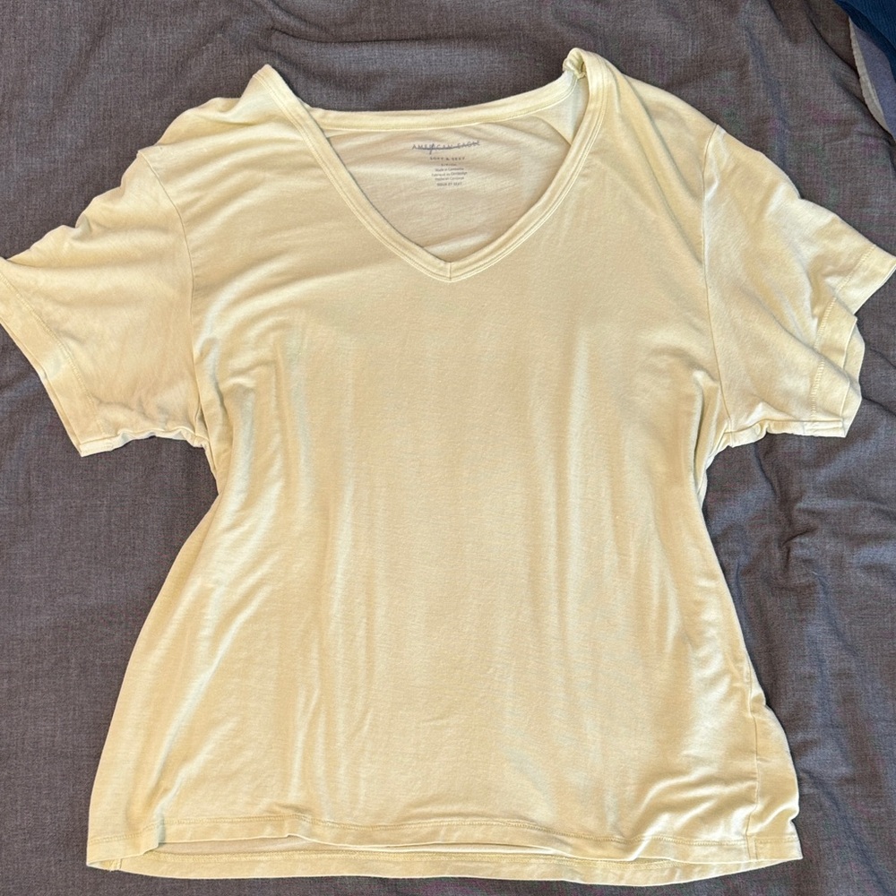 American Eagle Outfitters Light Yellow V-Neck Tee